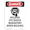 Signmission OSHA Danger Sign, Welding Eye Shield, 14in X 10in Aluminum, 10" W, 14" H, Portrait OS-DS-A-1014-V-1621 - alternate 1